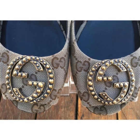 Auth. GUCCI Studded logo Peep-Toe Pump Size 40 1/2 - Picture 4 of 8